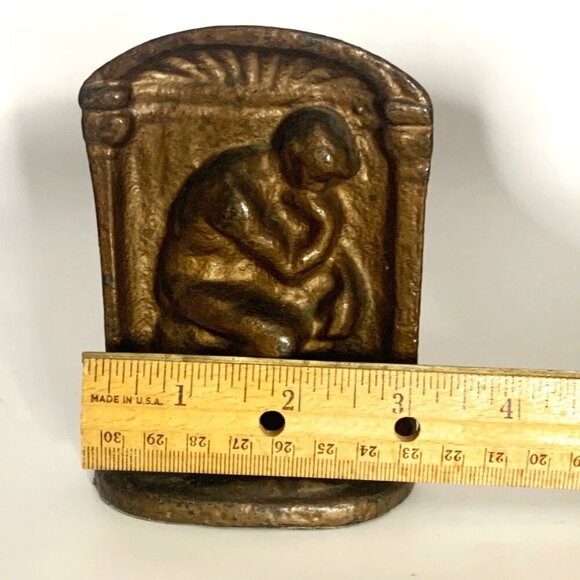THE THINKER BOOKENDS Vtg Pair Gilded Bronze Heavyweight Art Deco Lost In Thought - Picture 9 of 10